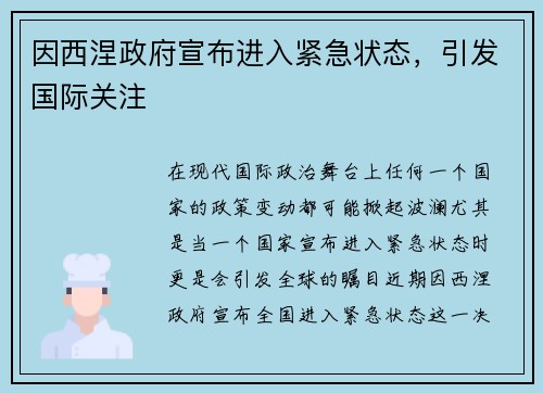 因西涅政府宣布进入紧急状态，引发国际关注