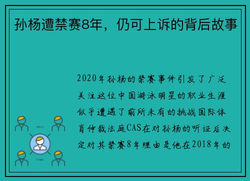 孙杨遭禁赛8年，仍可上诉的背后故事