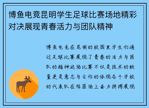 博鱼电竞昆明学生足球比赛场地精彩对决展现青春活力与团队精神